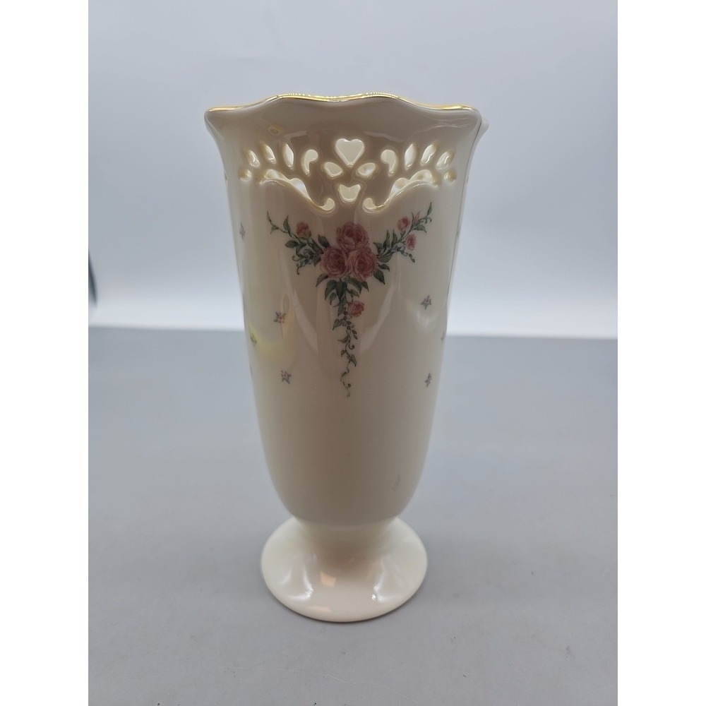 Vintage LENOX Pedestal Vase Petite Rose Pattern with Piereced Lace Detail